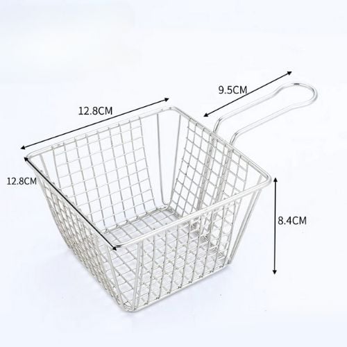 Stainless Steel Square Serving Basket With Handle L12.8xW12.8xH8.4cm