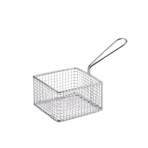 Stainless Steel Square Serving Basket With Handle L10xW10xH6cm