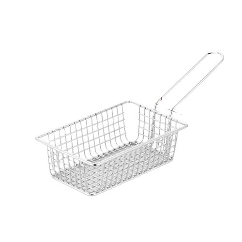 Stainless Steel Rectangle Serving Basket With Handle L16.1xW10.5xH5.5cm
