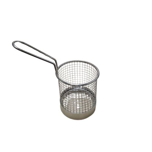Stainless Steel Round Serving Basket With Handle Ø9xH9.4cm