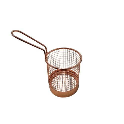 Stainless Steel Round Serving Basket With Handle Ø9xH9.4cm, Rose Gold