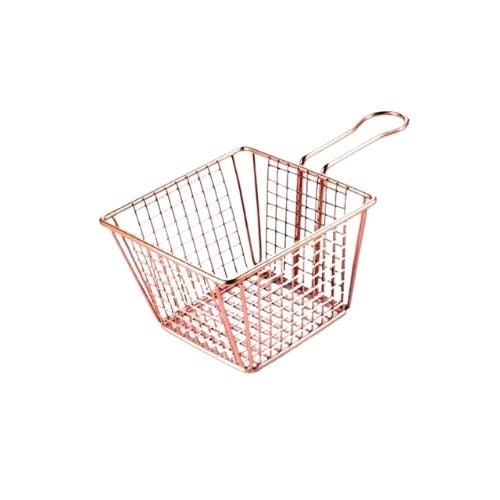 Stainless Steel Square Serving Basket With Handle L12.8xW12.8xH8.4cm, Rose Gold