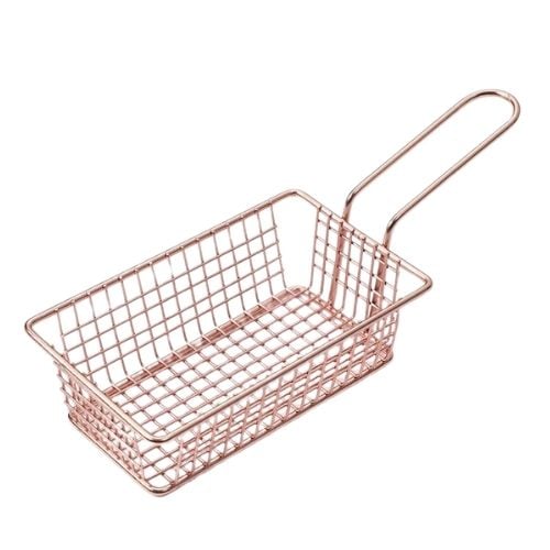 Stainless Steel Rectangle Serving Basket With Handle L16.1xW10.5xH5.5cm, Rose Gold