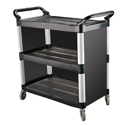 PLASTIC 3 TIER TROLLEY WITH 2-WHEEL BRAKE AND 3 SIDE PANELS