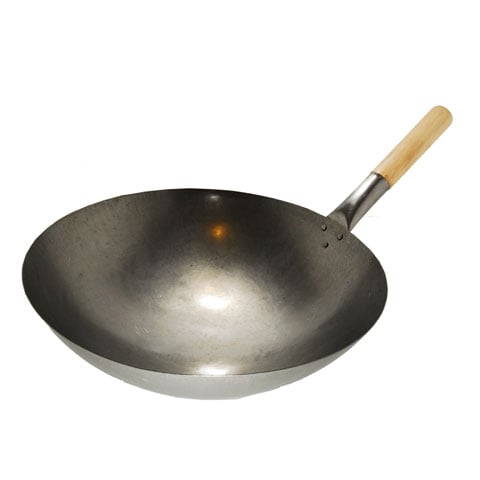 IRON WOK with SINGLE WOODEN HANDLE