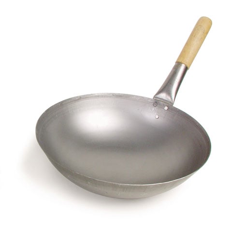 IRON WOK with SINGLE WOODEN HANDLE