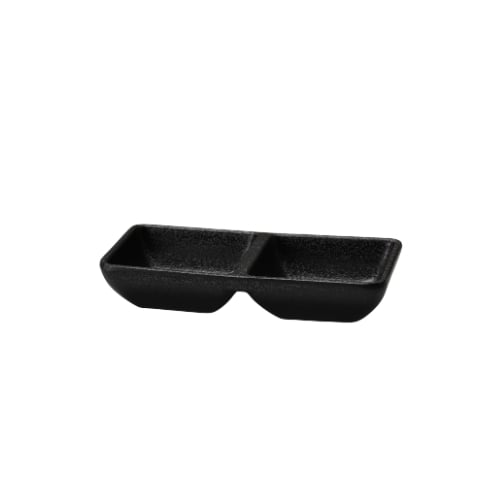 Iwamatsu Melamine Rectangle 2-Divided/ Compartment Sauce Dish L14.8xW7.3xH2.8cm, Black