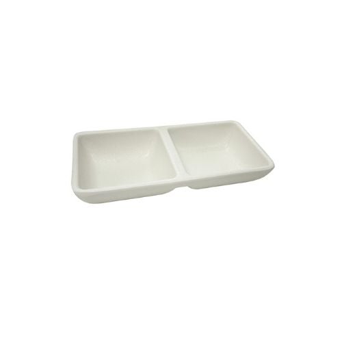 Iwamatsu Melamine Rectangle 2-Divided/ Compartment Sauce Dish L14.8xW7.3xH2.8cm, White