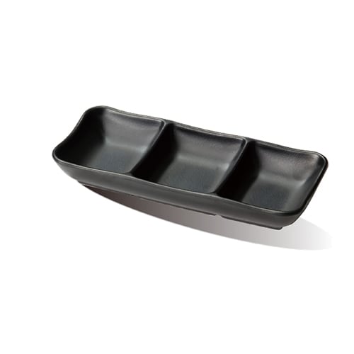 MEL 3 COMP SAUCE DISH L19.6xW8.4xH2.7cm, BLACK, MAVEKO