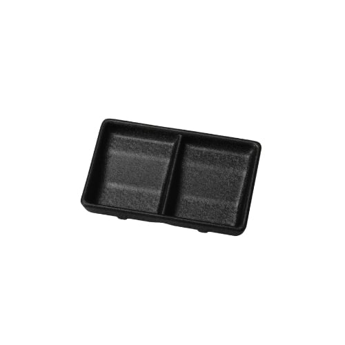 Iwamatsu Melamine Rectangle 2-Divided/ Compartment Sauce Dish L13xW8.4xH2.4cm, Black