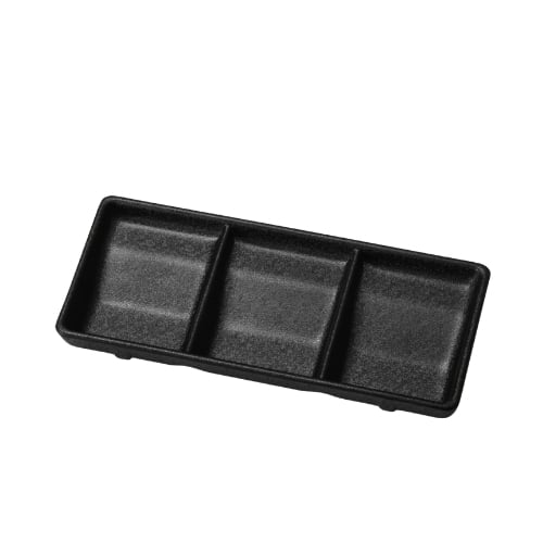 Iwamatsu Melamine Rectangle 3-Divided/ Compartment Sauce Dish L19.5xW8.4xH2.4cm, Black
