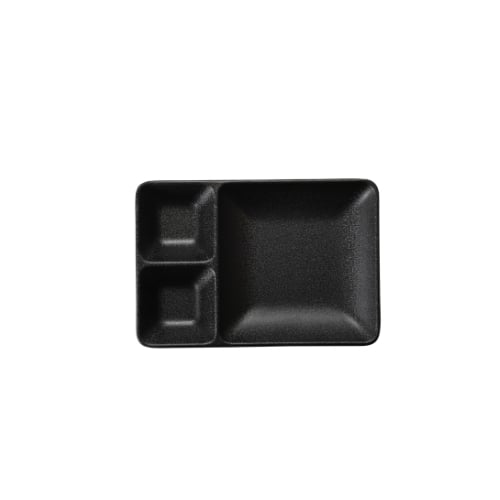 Iwamatsu Melamine Rectangle 3-Divided/ Compartment Plate L24xW16.5xH3.1cm, Black