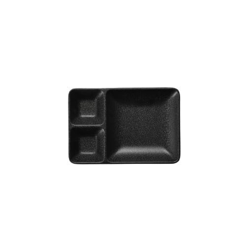 Iwamatsu Melamine Rectangle 3-Divided/ Compartment Plate L18.9xW12.9xH2.4cm, Black
