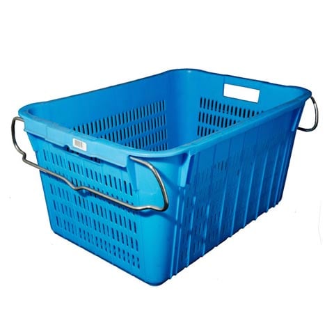 HEAVY DUTY PLASTIC RECTANGULAR. BASKET with METAL HANDLE