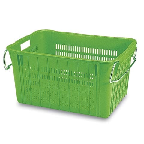 HEAVY DUTY PLASTIC RECTANGULAR. BASKET with METAL HANDLE