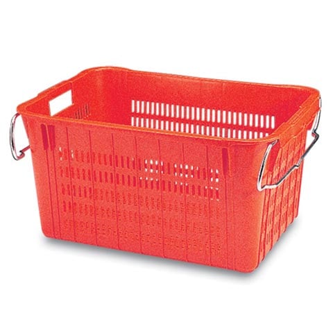 HEAVY DUTY PLASTIC RECTANGULAR. BASKET with METAL HANDLE