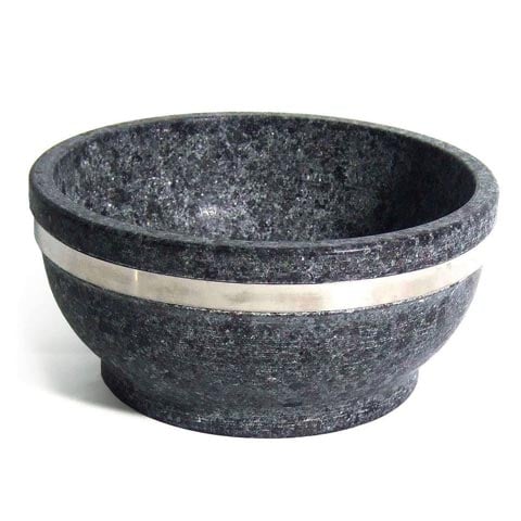 STONE BOWL WITH S/S BAND (MADE IN KOREA) Ø18xH8cm