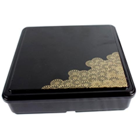 3-COMPARTMENT BENTO BOX w/LID w/GOLDEN FLOWERS DESIGN