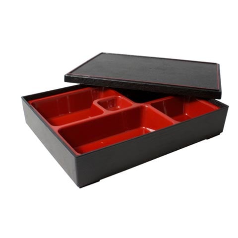 BENTO BOX, 5 COMPARTMENT w/LID w/RED LINE