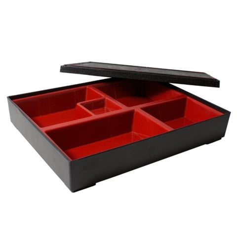 BENTO BOX, 5 COMPARTMENT w/LID w/RED LINE