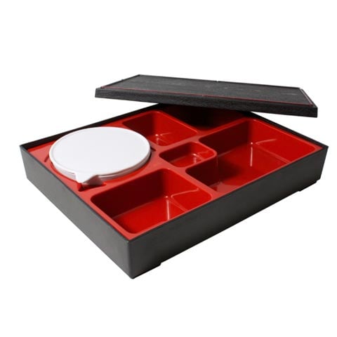 BENTO BOX w/LID , 5 COMPT & BOWL w/RED LINE