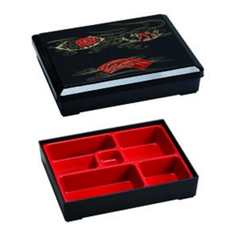 BENTO BOX , 5 COMPARTMENT w/LID w/FLOWER/FAN