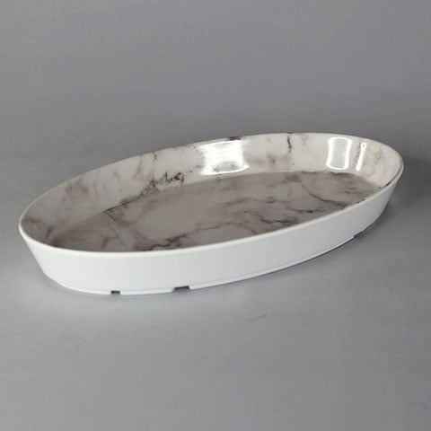 Efay Melamine Oval Platter L32.5xW20xH4cm, Pure White Carrara, Floating