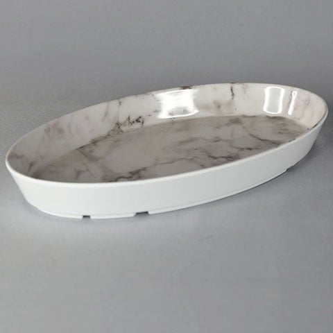 Efay Melamine Oval Platter L43.5xW26.5xH4cm, Pure White Carrara, Floating