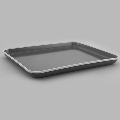 MEL GN 1/2 SLIM TRAY L32.5xW26.5xH2.5cm, GREY WITH WHITE RIM, ENAMEL, EFAY