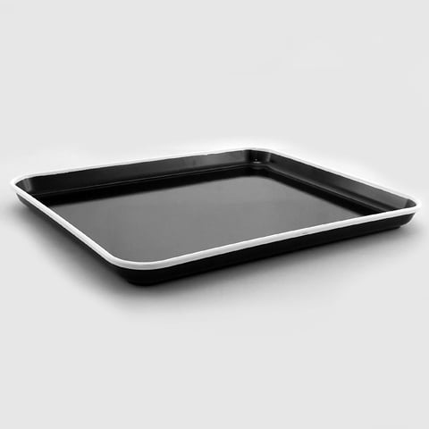 MEL GN 1/2 SLIM TRAY L32.5xW26.5xH2.5cm, BLACK WITH WHITE RIM, ENAMEL, EFAY