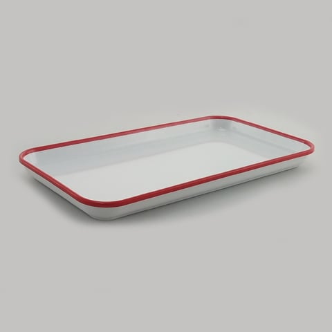 MEL GN 1/3 SLIM TRAY L32.5xW17.6xH2.5cm, WHITE WITH RED RIM, ENAMEL, EFAY