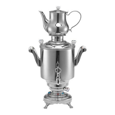 S/S SAMOVAR MIRROR POLISHED WATER TANK 5L TEAPOT 1.3L, 500-1300W, ROMANOV, BEEM