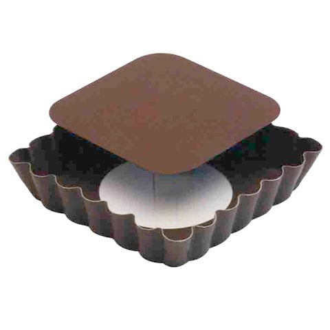 Gobel Non-Stick Squareuare Tart Mould With Fluted & Loose Bottom L10xW10xH2cm, 12Pcs/Pack