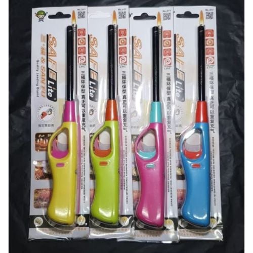 Plastic Wind Proof Refillable Gas Lighter L27cm, Assorted Colour