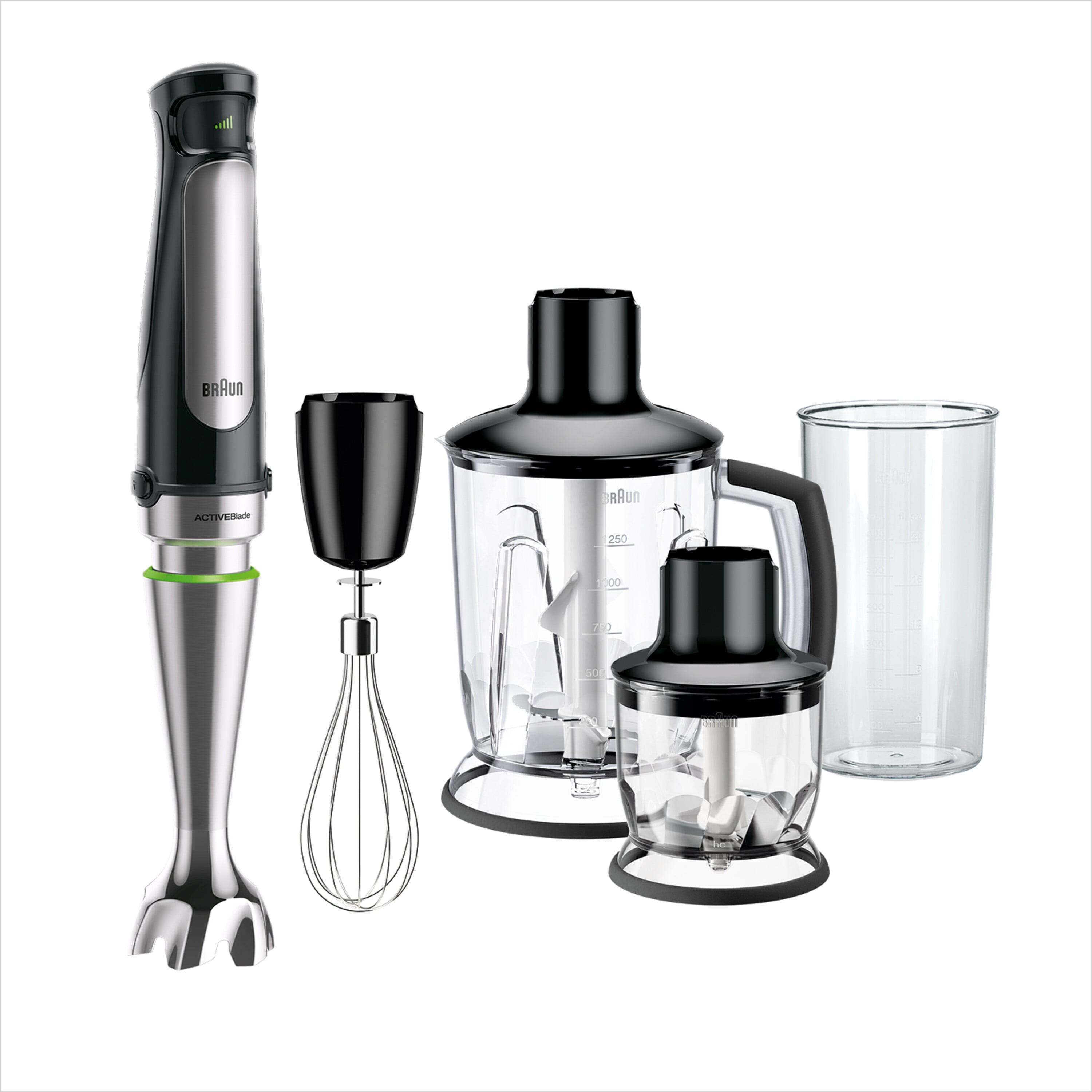 Braun Multiquick 7 Hand Blender Wih Smart Speed Ø6.8xH39cm, Come With Stainless Steel Anti-Splash Shaft, Whisk, 350ml Chopper, 1250ml Jug Blender, 600ml Beaker (Bpa Free), 220-240V/50-60Hz, 1000W= ==1 Year Warranty==