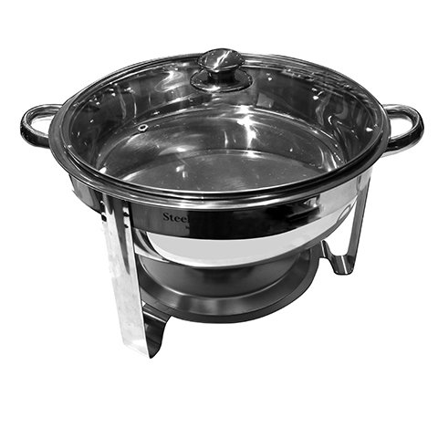 S/S ROUND CHAFING DISH WITH GLASS LID L420xW340xH320mm, 3.5L, STEELCRAFT by SAFICO