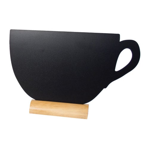 MINI TEACUP-SHAPED SILHOUETTE TABLE CHALK BOARD with Wooden BASE (INCLUDES WHITE LIQUID CHALK MARKER) 3pcs/pkt