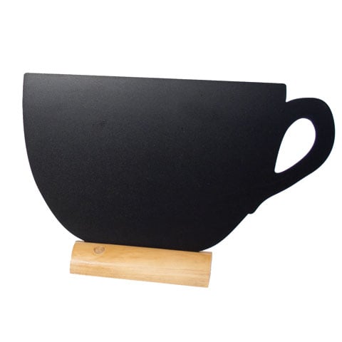 TEACUP-SHAPED SILHOUETTE TABLE CHALK BOARD with Wooden BASE (INCLUDES WHITE LIQUID CHALK MARKER)