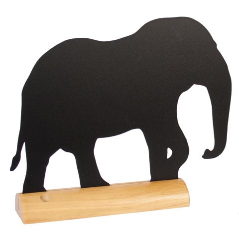 ELEPHANT-SHAPED SILHOUETTE TABLE CHALK BOARD with Wooden BASE (INCLUDES WHITE LIQUID CHALK MARKER)