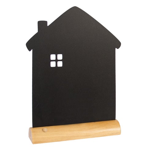 HOUSE SHAPED SILHOUETTE TABLE CHALK BOARD with Wooden BASE(INCLUDES WHITE LIQUID CHALK MARKER)