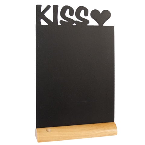 KISS-SHAPED SILHOUETTE TABLE CHALK BOARD with Wooden BASE (INCLUDES WHITE LIQUID CHALK MARKER)