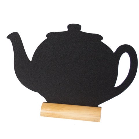 MINI TEAPOT-SHAPED  SILHOUETTE TABLE CHALK BOARD with Wooden BASE (INCLUDES WHITE LIQUID CHALK MARKER) 3pcs/pkt