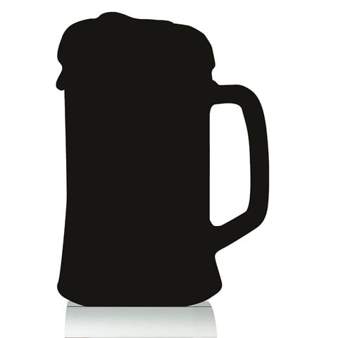 BEER MUG-SHAPED SILHOUETTE TABLE CHALK BOARD with Aluminium BASE (INCLUDES WHITE LIQUID CHALK MARKER)