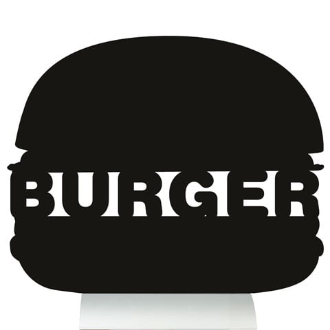 BURGER-SHAPED SILHOUETTE TABLE CHALK BOARD with Aluminium BASE (INCLUDES WHITE LIQUID CHALK MARKER)