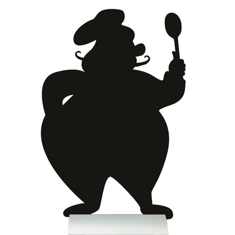 CHEF-SHAPED SILHOUETTE TABLE CHALK BOARD with Aluminium BASE (INCLUDES WHITE LIQUID CHALK MARKER)