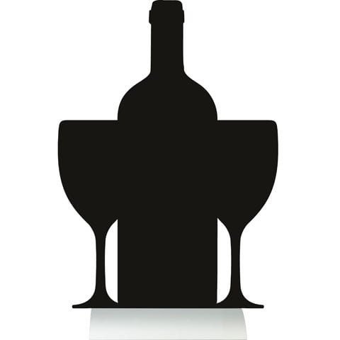 WINE BOTTLE-SHAPED SILHOUETTE TABLE CHALK BOARD with Aluminium BASE (INCLUDES WHITE LIQUID CHALK MARKER)