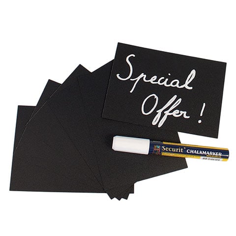 CHALK BOARD TAGS A6 (WASHABLE) - SET OF 20  TAGS + 4 SPIKES + 2 STANDS + CHALK MARKER