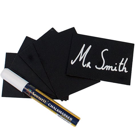 CHALK BOARD TAGS A7 (WASHABLE) - SET OF 20  TAGS + 4 SPIKES + 2 STANDS + CHALK MARKER