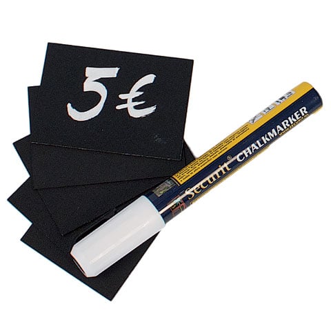 CHALK BOARD TAGS A8 (WASHABLE) - SET OF 20  TAGS + 4 SPIKES + 2 STANDS + CHALK MARKER