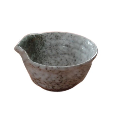 STONEWARE SAUCE BOWL w/LIP L9.5xW11xH4.5cm, SPECKLED GREEN